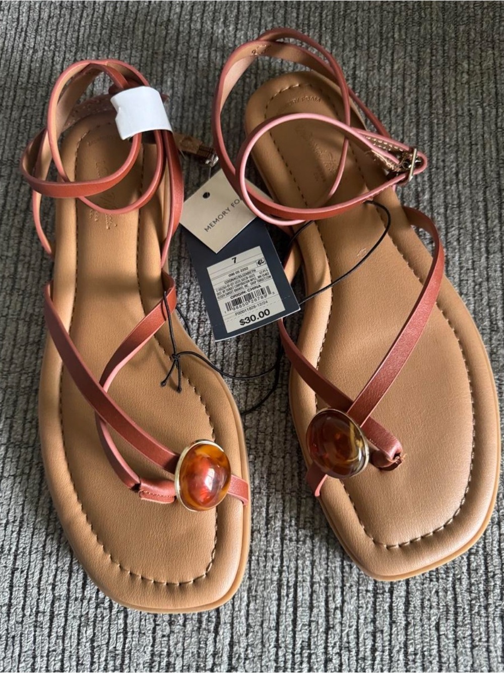 New Look Rust Pink Strappy Flat Sandals with Amber Accent